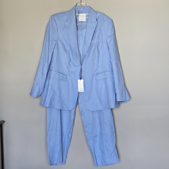 NWT Mango 100% Linen Blazer Suit and Pant Set Sky Blue Size 20 USA - Picture 5 of 16